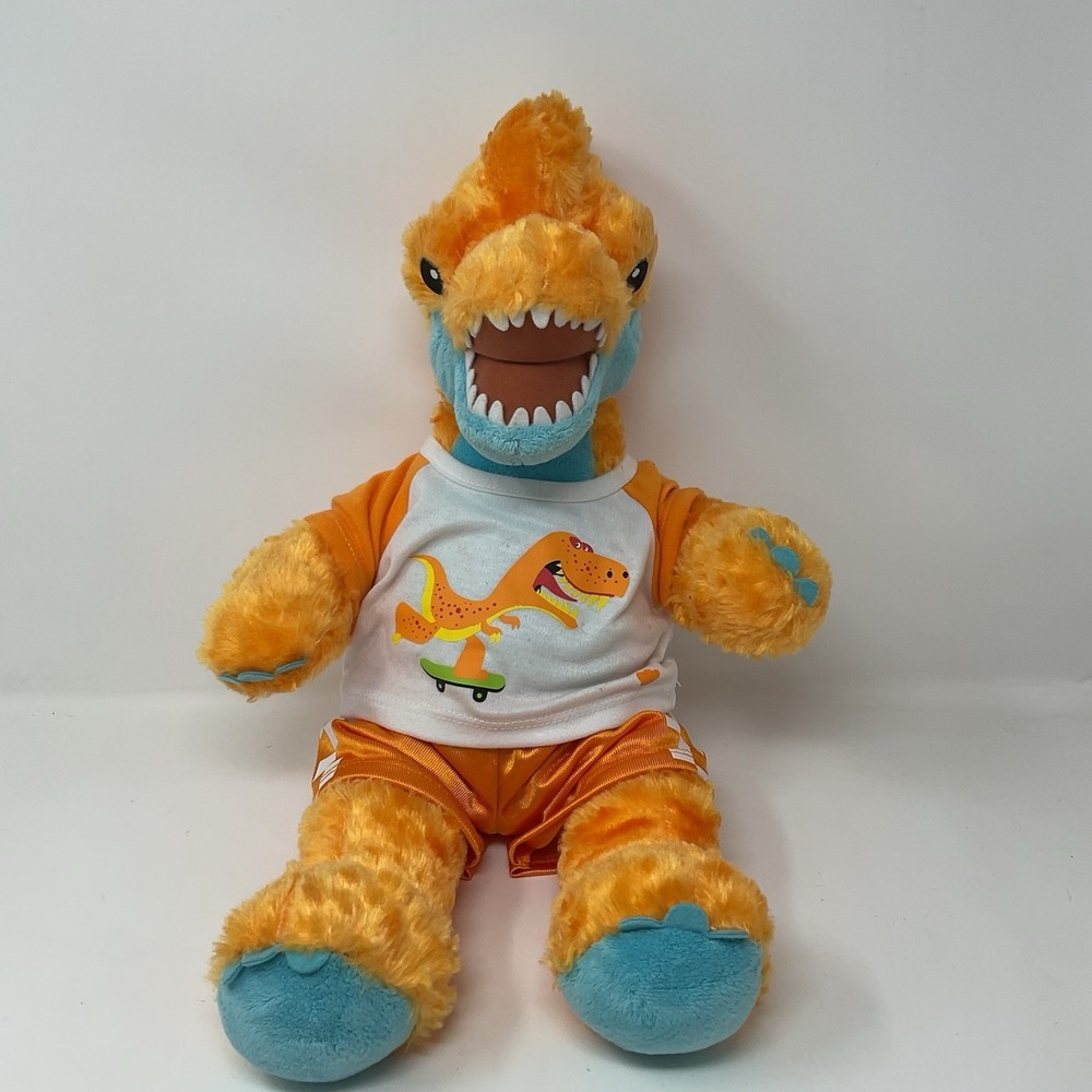 Build A Bear Workshop Dinosaur Orange Blue Stuffed Plush Shirt Shorts Outfit